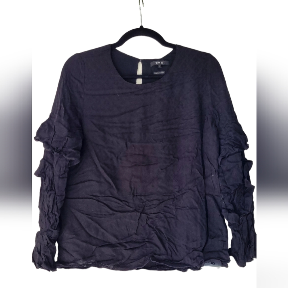 Miss Me Black Ruffle Sleeve Blouse